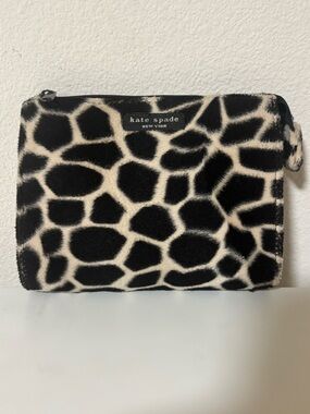 Vintage Kate Spade Giraffe Print Zip Pouch Faux Fur